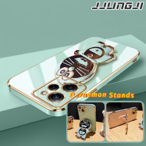 JJLINGJI Casing Ponsel untuk Xiaomi Redmi Note 12 Pro Speed Note 11 Pro Note 11s Note 11E Pro Poco X5 Pro 5G Case HP pola Doraemon tepi mewah Plating Kesing silikon Softcase kamera Casing Phone Stands