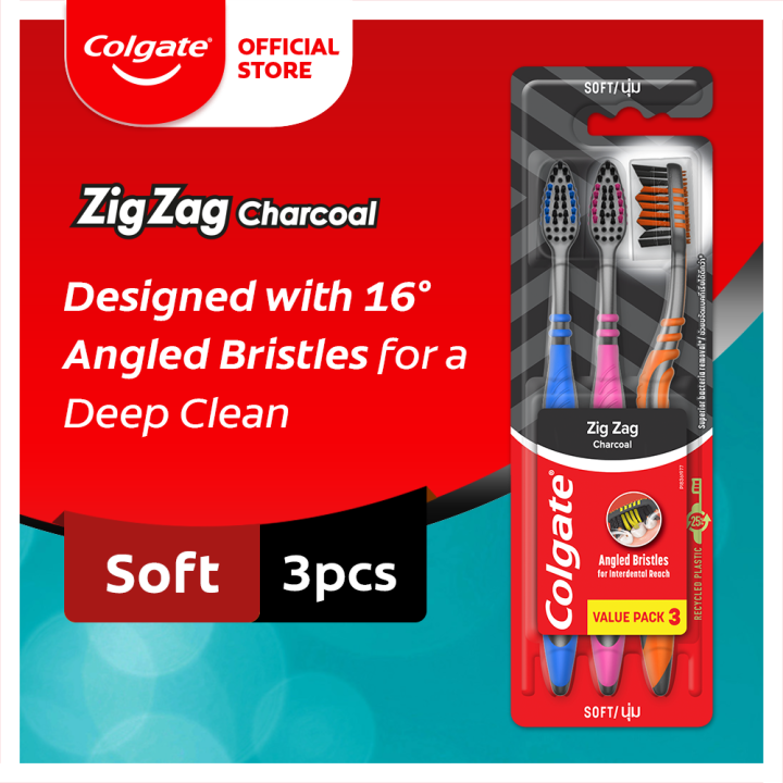 Colgate Zigzag Charcoal Soft Toothbrush Value Pack of 3