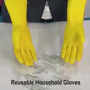 Multipurpose Heavy Duty Reusable Latex Yellow Rubber Gloves Latex Kitchen Long Dish Washing Cleaning