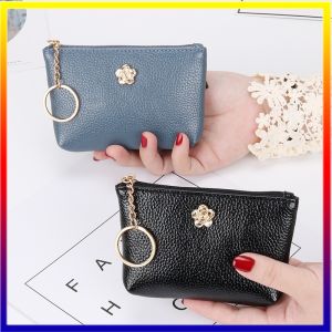 Women Short Coin Purse Slim Card Holder Korean Mini Small Wallet Soft Leather Key Case Zipper Bag Solid Color