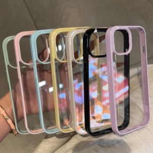 Luxury Candy Color Bumper Clear Phone Case for iPhone 16 E 15 14 13 12 11 Pro Max Plus Acrylic Hard Transparent Back Cover Capa