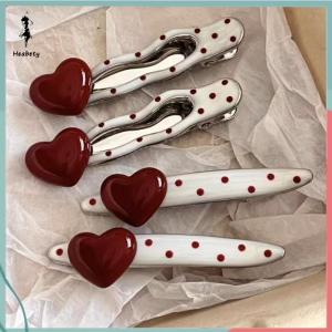 FUJIAS2🦋 2Pcs Sweet Heart Polka Dot Metal Hairpin Non Slip Hairpin Geometric Duckbill Hair Pin Women Barrettte Hair Clip Accessories