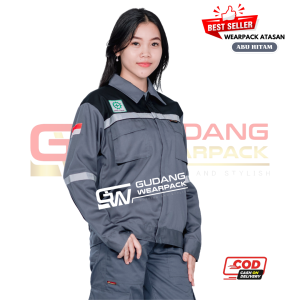 Wearpack Atasan Warna ABU HITAM(Baju Kerja)- Resleting - Lengan panjang