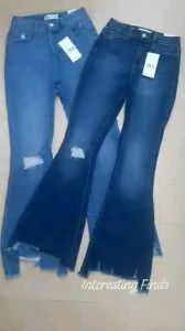 Branded Overruns Ripped Flare Pants (Semi Stretch)