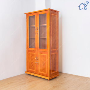 TỦ HỒ SƠ GỖ SỒI 2 CÁNH KÍNH + 2 CÁNH MỞ – SANG TRỌNG BỀN ĐẸP (THG-LG)
