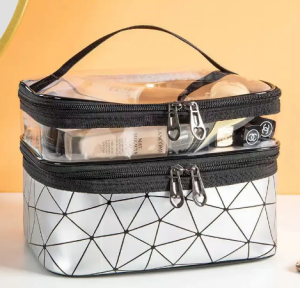 EH Multifunction Double Layer Transparent Cosmetic Bag Women Make Up Case Big Capacity Travel Makeup Organizer Toiletry Beauty Storage