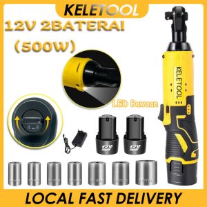 700W 100N.m Pneumatik Kunci Ratchet Kunci Angin Ratchet Tanpa Kabel Electric Ratchet Wrench Mesin Buka Baut Right Angle Wrench Drill Screwdriver Dengan 7 soket kunci pas with LED Light Desain Positif dan Negatif R / F 3/8"