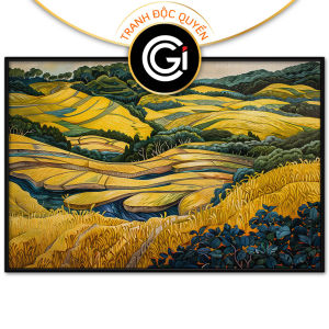 Tranh phong cảnh quê hươngcánh đồng lúa chín vàngphong cảnh ruộng bậc thang vùng miền núitranh treo tườngdán tường.CGI-470