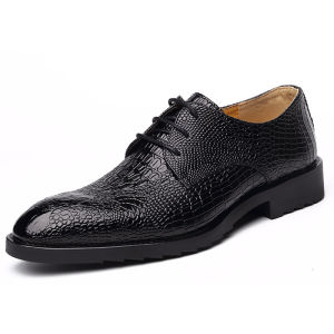 2023 Spring Crocodile Pointed Mens Business Formal Wear Shoes Korean Style British Black  Leather Shoes  Dropshipping