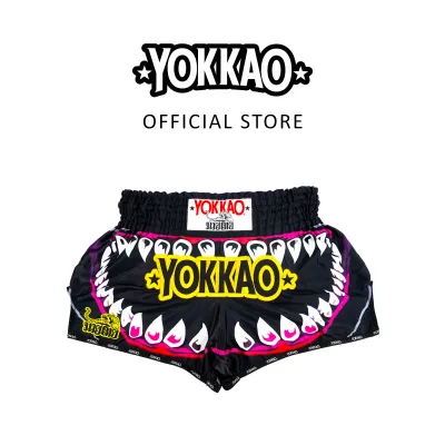 YOKKAO Sharknado II XS-2XL กางเกงมวยไทยผ้าซาตินสวมใส่สบาย ปลายขากว้าง เคลื่อนไหวง่าย เอวยางยืด งานปักทนทาน สีไม่หลุดง่าย เหมาะสำหรับซ้อมและแข่งขัน