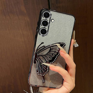 Phone Casing Samsung S24 FE Ultra S24+ S23 S21 S20 FE New 2024 Beautifully Butterfly Stand Holder Glitter Sequins Design Soft Silicone Case Galaxy S24fe Cover Case