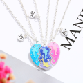 3 Pcs Best Friend Necklace Heart Shaped Dolphin Oil Drop Magnet Stitching Pendant Necklace Girls Good Friend BFF Friendship Jewelry Gift. 