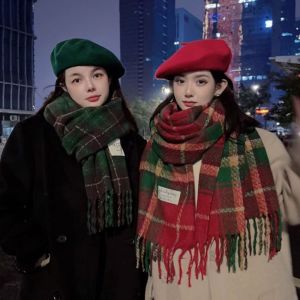 GENENIC Large Plaid Scarf Thicken Cashmere Shawl Warm Scarf Classic Wool Scarves Tassel Shawl Women/Men