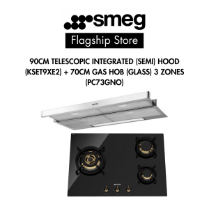 Smeg Bundle 70cm Glass Gas Hob 3 Zones + 90cm Telescopic Non Wall-Mounted Hood or 90cm Stainless Steel Wall Mounted Hood