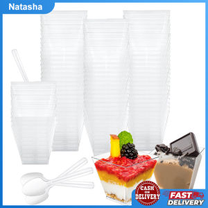 50PCS Clear Plastic Dessert Tumbler Cups 50 ml Cube Mousse Cups for Desserts Puddings Mousse