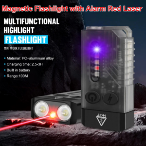 Mini Flashlight with Laser Flashlight Function Alarm Magnetic Beep