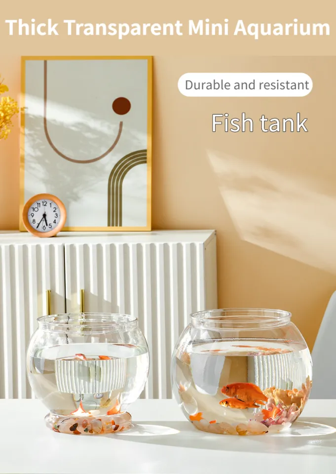 Thick Transparent Desktop Betta Fish Tank Mini Aquarium Turtle Tank Small  Office Ornamental Fish Tank Home Ball-shaped Hydroponic Plant Goldfish Tank