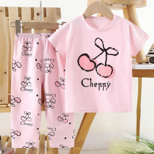 Cartoon Girls Short Sleeves & Long Pants Sleepwear Set Cute Baby Girls Cotton Pajamas For 0-5Yrs Kids