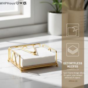 WP💓💛💖 Napkin Holder Flat Napkin Dispenser Square Iron Paper Holder For Kitchen Dining Room Restaurant Decoration