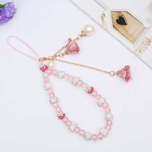 SDAYG Anti-Lost For Phone Case Crystal Hand Strap Short Cord Bracelet Beads Chain Flower Pendant Wrist Straps Mobile Phone Strap Cell Phone Lanyard Lanyard