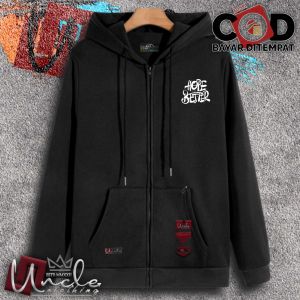 UNCLE CLOTHING - Hoodie ZIPPER Pria Sweater Jaket Distro Bahan Fleece Tebal Warna Hitam