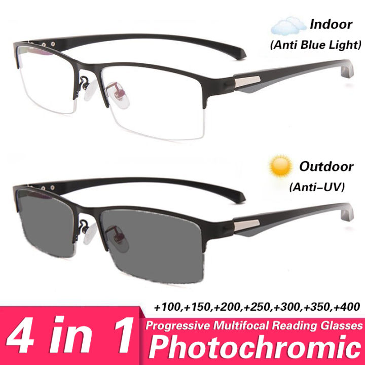 4 in 1 Photochromic Reading Glasses for Men Progressive Multifocal ...