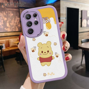Hontinga Casing Case For Samsung Galaxy S22 Plus S22+ S22 Ultra 5G Case Cute Cartoon Pooh leather Soft Silicone Phone Case Full Cover Camera Protection Cases Shockproof Back Cover Phone Casing Softcase For Girls