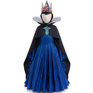 New Snow White Fancy Girls Evil Queen Stepmother Costume Birthday Evening Party Halloween Gal Gadot Kids Black Long Cloak Dress
