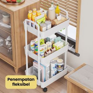 TROLLEY/TROLI/RAK TROLI/RAK SUSUN/RAK RODA/RAK DAPUR/RAK DORONG/RAK TROLI SUSUN/RAK SERBAGUNA/TEMPAT PENYIMPAN MAKANAN HANA PLASTIK