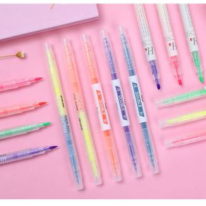 Night Writer Steel Note Marker Pen Morandi 6 Color Highlighter Eye Protection Soft Head Marker Student Oblique Head Highlighter Set Color Elementary School Student Fixing Pen