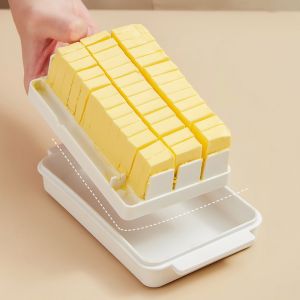 Butter Cutting Box Transparent Cheese Keeper Cutter Food Storage Kitchen Slicer Tray Container Storage Box Plastic Elegant and Durable Transparent Cover Covered Perfect Dish Container For Your Pantry TH