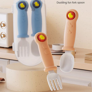 JUNCHUANG ชุดอาหารเด็ก ช้อนซุป ส้อม กล่องเก็บของ วัสดุ PP การ์ตูนลื่นจับทนอุณหภูมิสูงช้อนอาหารเด็ก ชุดอาหารเด็ก ช้อนอาหารเด็ก