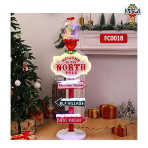 FC0018 / FC0019 l Christmas North Pole Street Sign Ornament with Light Music Santa Claus for Christmas Decorations