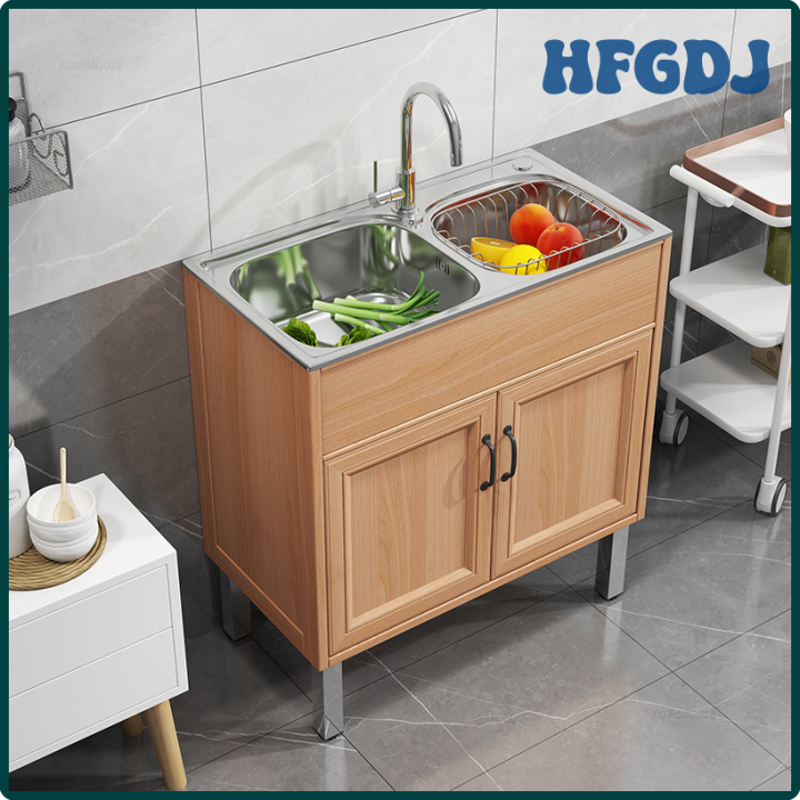 HFGDJ Home Stainless Steel Kitchen Sink Cabinet Kitchen Sink Double ...