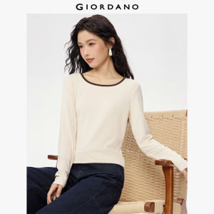 Giordano Women Contrasting square neck long sleeve slim tee Free Shipping 05325811
