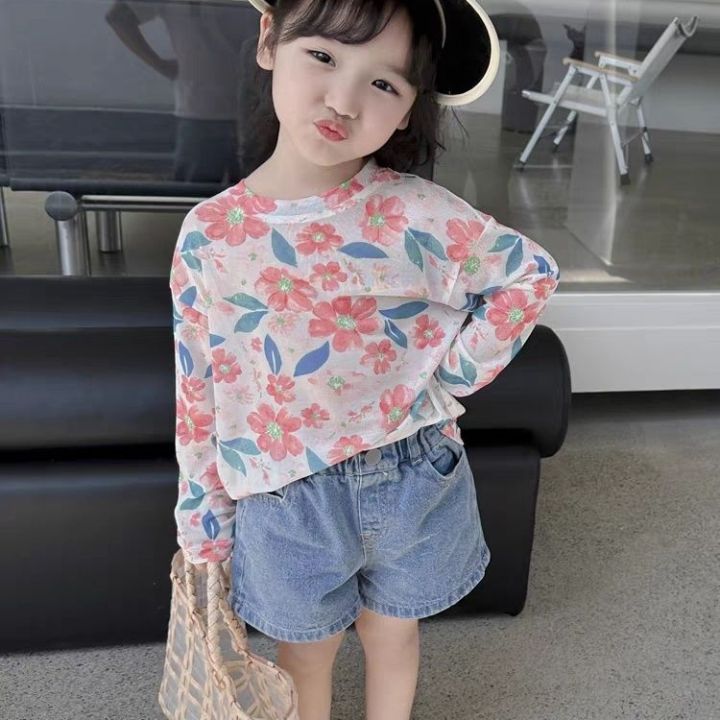 0-6-12 years old baby girls Long Sleeves Mesh Top Hollow Sunscreen T ...
