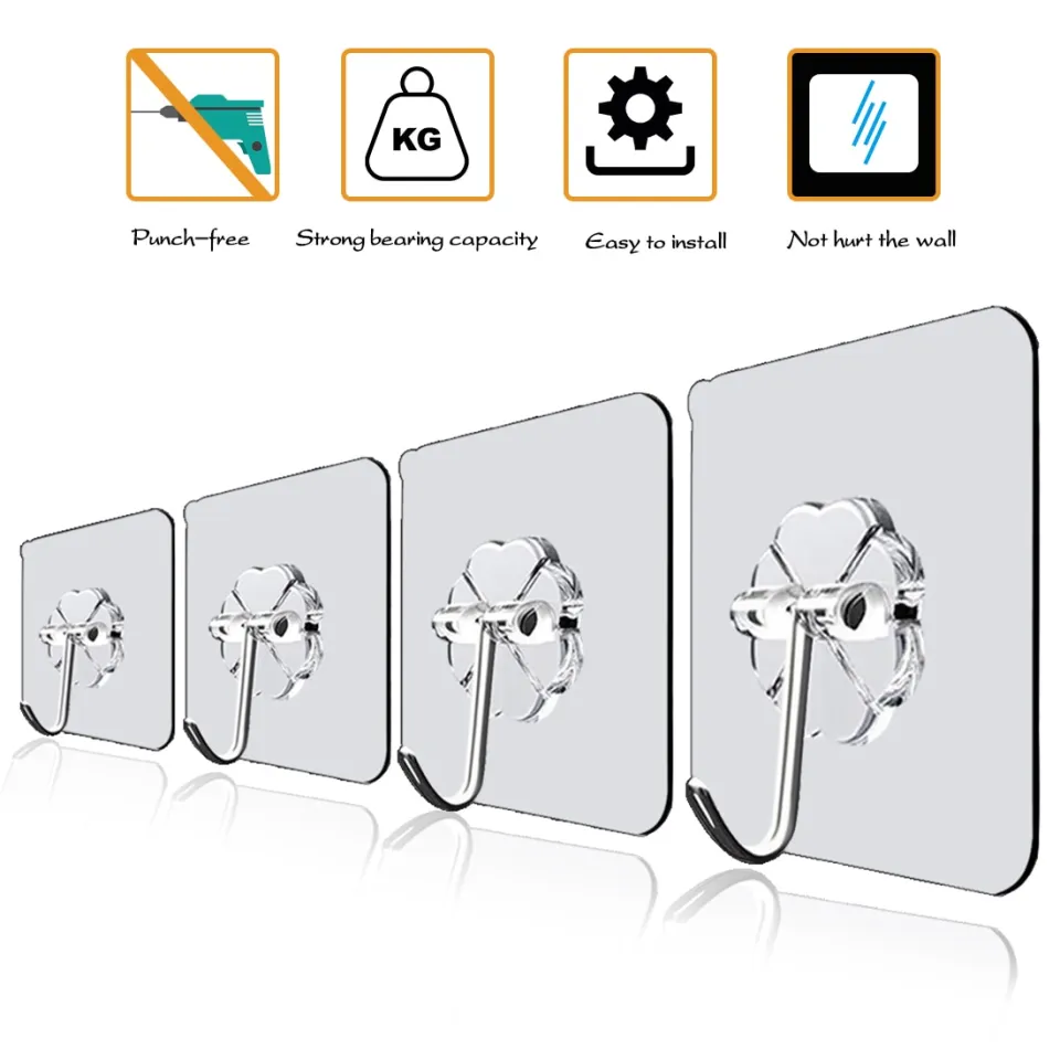 Bathroom Nail-free Wall Hook A Row of Traceless Hooks Wall Hanger Sticker  Transparent Plastic Glue