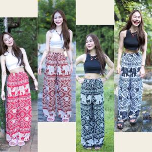 COM505 TARA Pants กางเกงช้างเอวยางยืด ทรงขากระบอกใหญ่ มีทั้งขายาวและขาสั้น เนื้อผ้าไหมอิตาลีพิมพ์ลาย ผ้าดี ผ้าเบาใส่สบาย