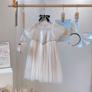 Dress Sequin Puff Broken White Anak Perempuan Gaya Korea