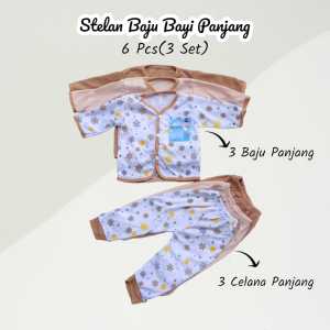 Baju bayi Baru lahir Tangan Panjang 6pcs