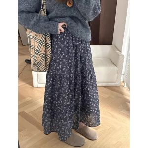 COD Mori retro floral skirt womens spring and summer new small a-word umbrella skirt chiffon high-waisted cake skirt 2026 new product