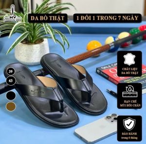 Dép xỏ ngón Nam Da Bò Thật Đế Đúc Nguyên Khối Hàng Cao Cấp Full Bill Box Sang Trọng Lịch Sự (DNV03)