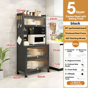 Rak Kabinet Dapur Kitchen Cabinet Rack Microwave Oven Cabinet Kitchen Storage Racks Shelf with Doors&Wheels