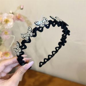 OMQAIO with Teeth Star Headband Korean Style Wavy Butterfly Hair Band Fashion Headwear Rhinestone Hair Hoop Girls