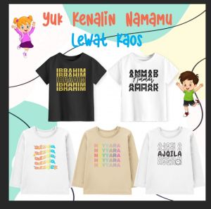Kaos Custom Nama Anak Laki-Laki Perempuan Desain Terbaru Motif TN Lengan Panjang Pendek