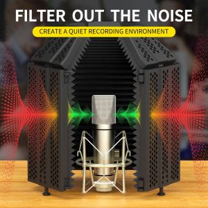 XTUGA Burner-Pro 5 Panels Foldable & Portable Microphone Isolation Shield With Top Cover New Design High Density Absorbing Vocal Foam Panel to Eliminate All Annoying Noises Use for Recording Mic Podcasting Broadcasting Audio Recording
