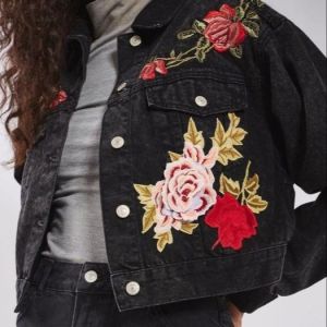 Embroidered Denim Button Down Jacket CFBOUTIQUE
