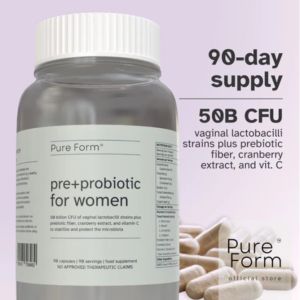 90Cap Pure Form Pre + Probiotic for Women 50 Billion CFU l Probiotic Strains + Prebiotic Fiber