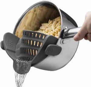 Strain Pot Strainer and Pasta Strainer - Adjustable Silicone Clip On Strainer for Pots Pans