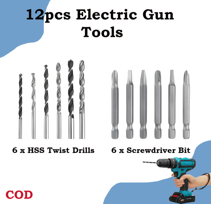 12Pcs Electric Hand Drill Gun Tools, HSS Twist Drills And